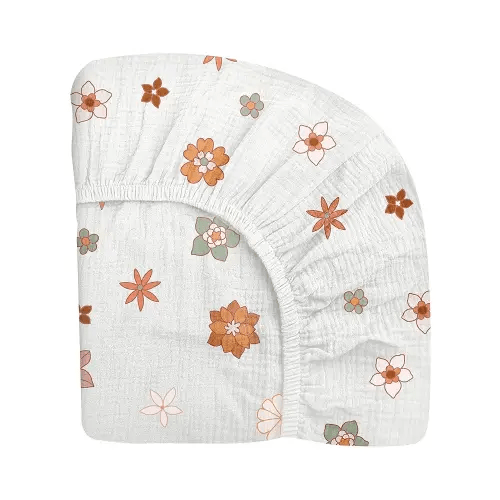 Mini Crib Sheets for Baby Boy Girl, Neutral Mini Crib Mattress Sheet 24" x 38", Muslin Nursery Bedding Soft and Breathable Comfort(Flower-B)