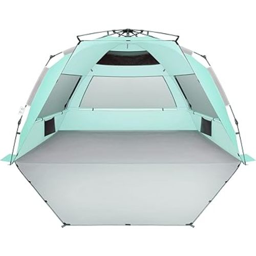 Oileus XX-Large Pop Up Beach Tent Sun Shelter for 5-6 Person Portable Sun Shade Instant Tent for Beach with Carrying Bag, Stakes, 6 Sand Pockets, Anti UV for Fishing Hiking Camping Light Green