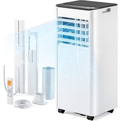 EUHOMY 8,000 BTU Portable Air Conditioners, 4-in-1 Portable AC Unit Cools Up to 350 Sq.Ft, with Cool, Fan, Dehumidifier, Sleep Modes, 50 dB, 24H Timer, Remote Control, Installation Kit for Bedroom