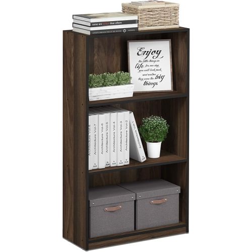Furinno Basic 3-Tier Book Shelf with Open Shelves, Columbia Walnut