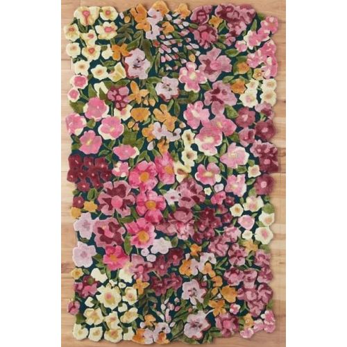 Handmade Floral Area Rug – Hand-Tufted Wool Carpet with Hand-Carved Design & High-Low Pile Texture,100% Wool Rug for Living Room, Dinning Room & Bedroom(Pink, 7' x 10')