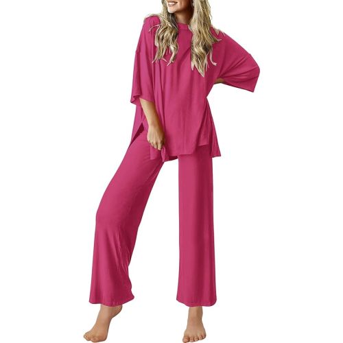 Ekouaer Lounge Sets for Women Soft Comfy Pajama Set 2 Piece Outfits,Rose