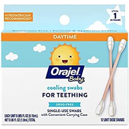 Orajel Baby Daytime Cooling Swabs for Teething, Drug-Free, 1 Pediatrician Recommended Brand for Teething*, 12 Swabs in Carrying Case(Packing May Vary)