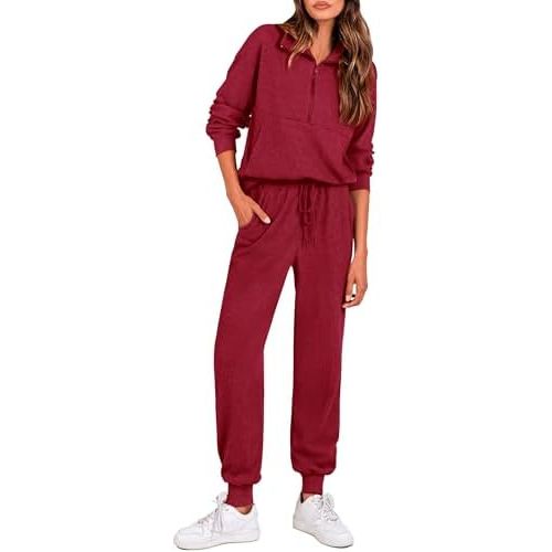 PRETTYGARDEN Women's Fall 2 Piece Lounge Sets Zip Up Sweatshirt Jogger Pants Sweat Track Suits Travel Outfit Winter Clothing