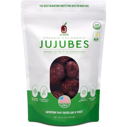 JUJUME | USDA Organic California Grown Jujubes Red Dates | Individually Sorted 3X for QA | High Grade Superfood | Healthy Dried Fruit | Certified All-Natural Non-GMO | 6 oz. bag