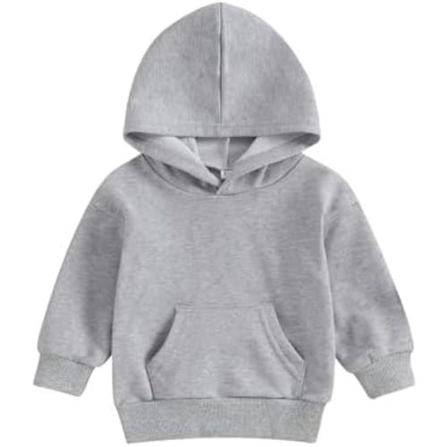 Lukivech Toddler Baby Boy Girl Hoodies Solid Color Long Sleeve Kangaroo Pocket Hooded Sweatshirt Top Fall Winter Clothes