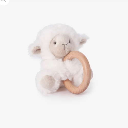 Plush Lamb Wooden Ring Rattle