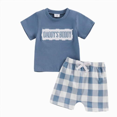 TOWED22 Toddler Boy's 2 Piece Graphic Print Crewneck Tee Shirt and Track Shorts Set(Blue,6-9M)