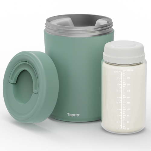 Topritt Portable Breast Milk Cooler Bottle, Mom Breastfeeding Outdoor Travel , 24 Hour 360°Continuous Cooling, 10oz Small Breastmilk Chiller, with 1 BPA Free Baby Bottles for Storage