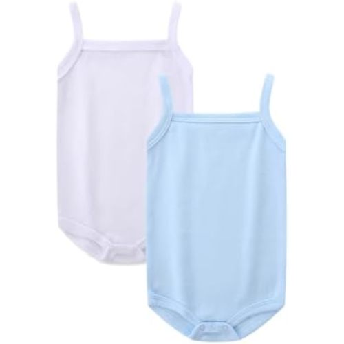 Baby Girl Tank Top Onesie 2 Pack 100% Cotton White Undershirts Sleeveless Bodysuit for 0-24 Months Summer Outfits