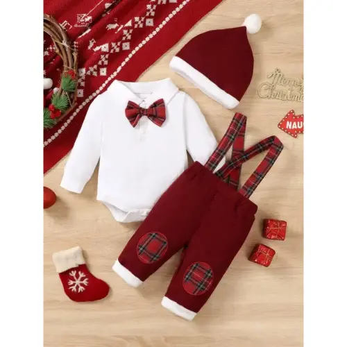 Baby Boy 3Pcs Christmas Outfits Long Sleeve Lapel Bodysuit + | Black Friday Sale TikTok Shop
