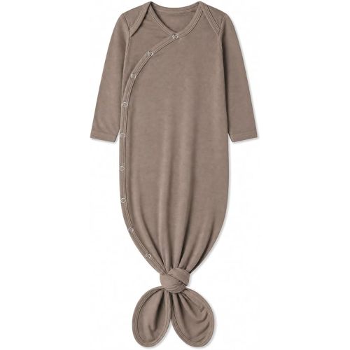 Copper Pearl Baby Gown - Knotted Newborn Sleepers for Baby Boy and Girl, Soft Stretchy Long Sleeve Infant Gowns with Bottom Tie and Hand Mittens, Perfect Hospital Coming Home Outfit (Gobi)