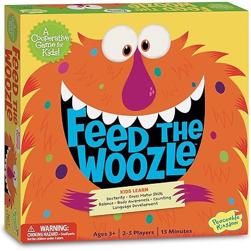 Peaceable Kingdom Feed the Woozle Cooperative Game for 2 to 5 Kids Ages 3+ - Learn Social Skills While Completing Physical Challenges