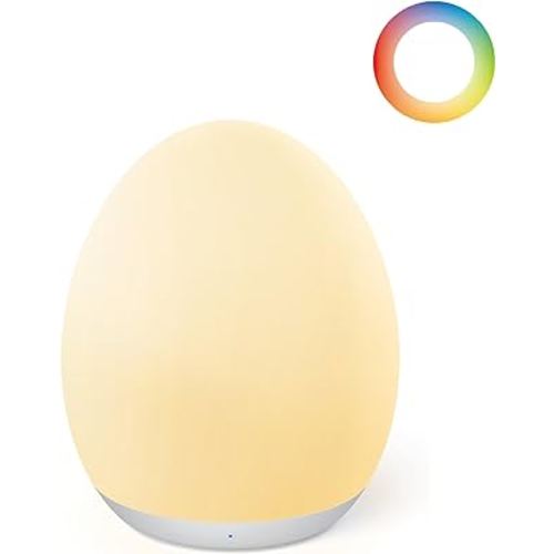 JolyWell Night Light for Kids, Egg Light for Nursery with 7 RGB Colors Changeable & Stepless Dimming, Rechargeable Tap Light with 1h Timer & Touch Control, Portable Night Light for Babies BPA Free