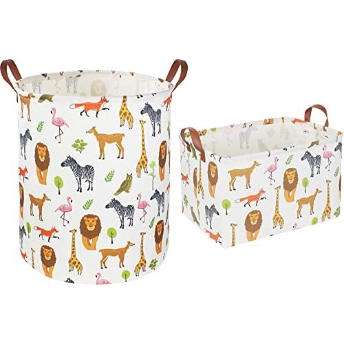 CLOCOR 2 Pack Animal Laundry Basket,Storage Basket,Kids Toys Bins,Gift Basket with Handles,Baby Nursery Hamper,Books Organizer,Home,Bedroom,Bathroom