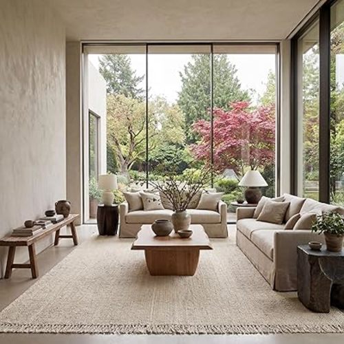 nuLOOM 5x8 Daniela Jute Tassel Hand Woven Area Rug, Off White, Solid Chunky Farmhouse Design, Natural Fiber, For Bedroom, Dining Room, Living Room, Hallway, Office, Entryway