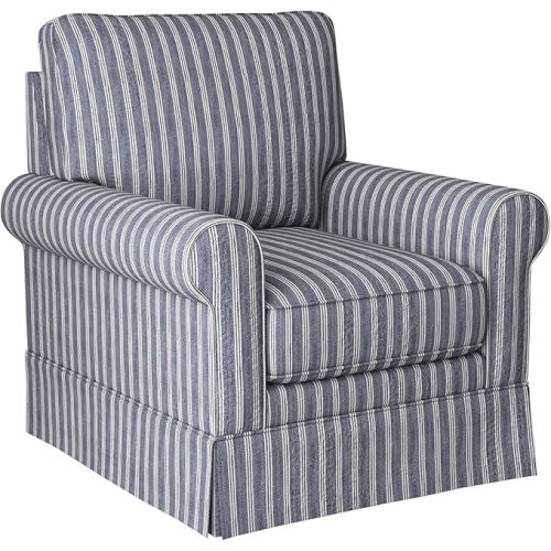 INZOY Swivel Accent Chair Linen Mid Century Modern Chair, Comfy Swivel Barrel Reading Chair, Upholstered Square Chair for Living Room Bedroom Small Spaces, Fully Assembled, Blue Stripe