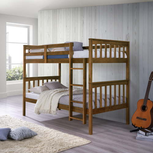 Home Design Ames Twin Over Twin Solid Wood Standard Bunk Bed Frame, 2 Twin Bed Convertible,Brown