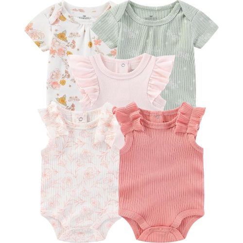 ZAVBABY Newborn Baby Bodysuits Rib Summer Infant Girls Clothes 6-9 Month