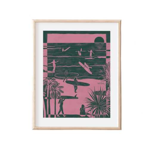 Pink Surf Scene Art Print – California Beach Poster