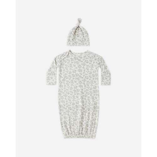 Bamboo Baby Gown + Hat Set Blue Floral