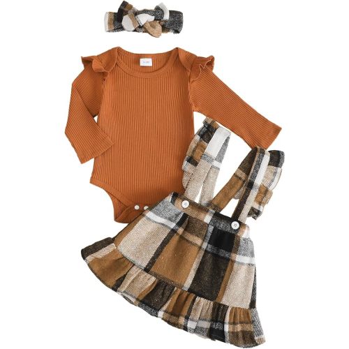 Kucnuzki Newborn Baby Girl Clothes Toddler Long Sleeve Ruffle Romper Top Infant Skirt Set Little Girl Overall Dress