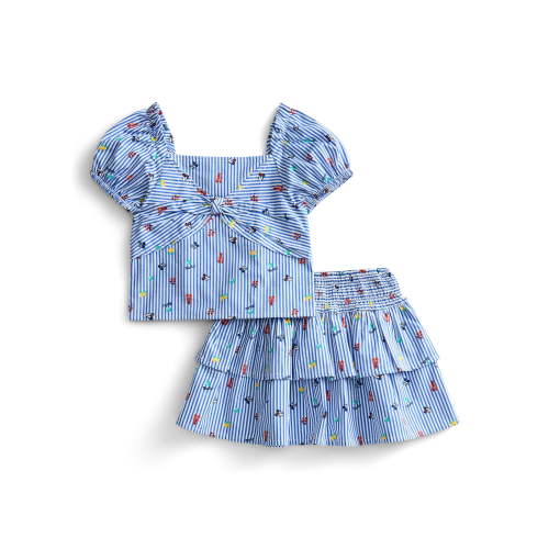 Minnie and Friends Toddler Girls Allover Print Striped Puff Sleeve Top and Matching Skirt Set, 2-Piece, Sizes 12M-5T