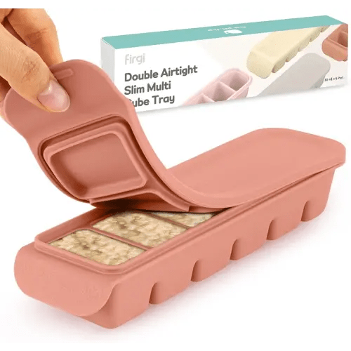 Silicone Ice Cube Freezer Tray with Lid, 100% Food-Grade Platinum Silicone,Leak Resistance & Dishwasher Safe for Baby Food Prep,Breast Milk,Purees - Korean Made (Indie Pink 1 oz/6 Sections)