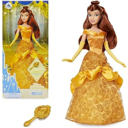 Disney Store Official Princess Classic Doll (Belle from Beauty and the Beast), 11 Inches, Includes Brush with Molded Details, Posable Toy in Classic Outfit - Disney Princess Toys