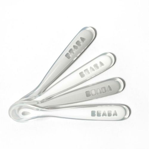 Set of 4 Easy-Grip 1st Stage Silicone Spoons - White/Grey | BEABA | USA