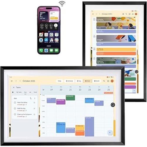 Changing 15.6" Digital Google Calendar:Chore Chart and Planner for Family|Picture Frame with Anti-Glare Touchscreen|Wall-Mount or Desktop|Google Voice Assistant,Home Hub,App Store|Li-Battery(Classic)