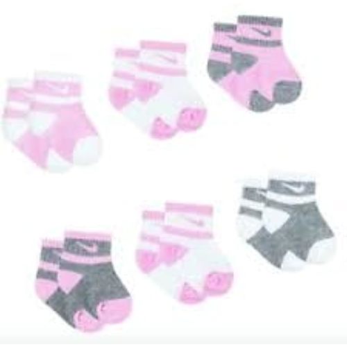 Nike Striped Baby Socks 6-Pack (US, Age, 6 Months, 12 Months, Pink/White/Grey)