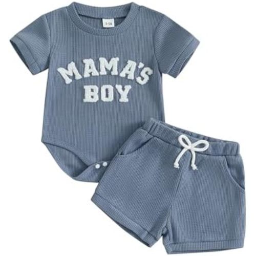 Baby Boy Summer Clothes Mamas Boy Letter Embroidery Short Sleeve Romper Elastic Waist Shorts Set Infant Boy Outfits