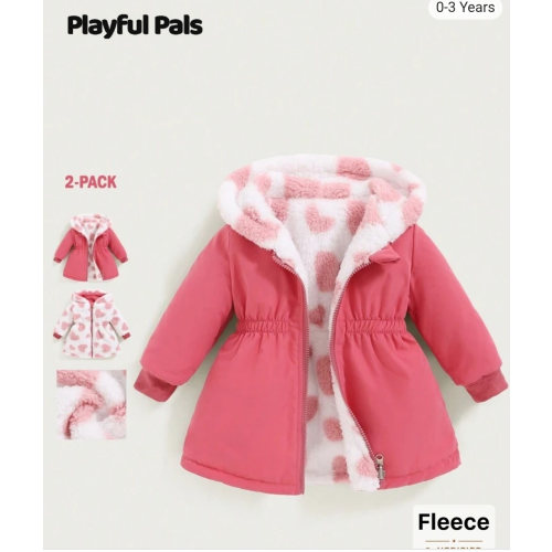 SHEIN Playful Pals 2pcs/Set Reversible Baby Girls Thick Fleece Plaid Hooded Long Coat, Casual Warm Outerwear For Autumn/Winter | SHEIN USA