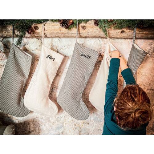 Christmas Stocking, Handmade Personalized Stocking, Embroidered Stocking, LINEN Stocking Farm House Stocking, Family Stocking Christmas Gift