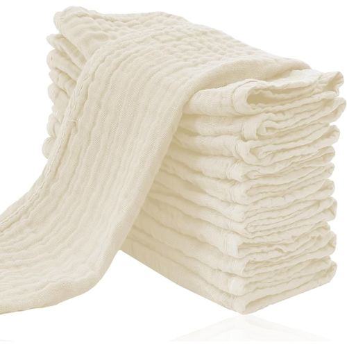 Cute Castle 12 Pack Muslin Burp Cloths for Baby - Ultra-Soft 100% Cotton Baby Washcloths - Large 20'' by 10'' Super Absorbent Milk Spit Up Rags - Burpy Cloths for Unisex, Boy, Girl - Ivory