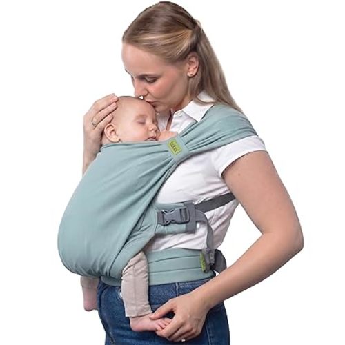Boba Bliss Pre-Wrapped Baby Wrap Carrier, Newborn Sling, Sea Mist | Stretchy Hybrid Sling that slips on in seconds, no tying, Hip-Healthy certified with Head Support for newborns 0-18 months.