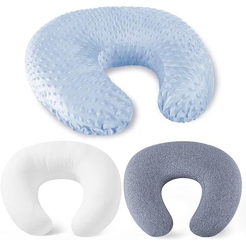 Nursing Pillow for Breastfeeding and Bottle Feeding Pillow, Support for Mom and Baby, with 2 Removable Machine Washable Cover, Ergonomic Breastfeeding Pillow (Blue)