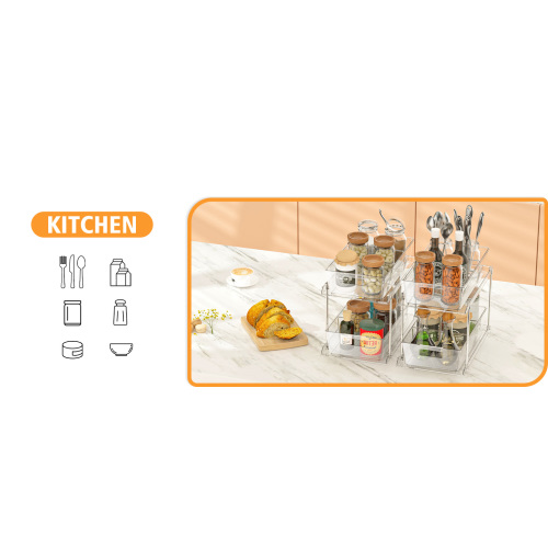 Pull-out Home Organizer, 3 Pack 2 Tier Clear Bathroom Organizer with Dividers, Multipurpose Vanity Counter Tray, Kitchen, Closet Organizers, Cabinet & Storage Container Bins