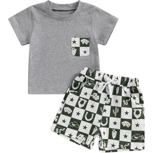 Western Baby Boy Clothes Letter Cow Print Short Sleeve T-Shirt Casual Shorts Set Toddler Summer Clothes Cowboy Outfit