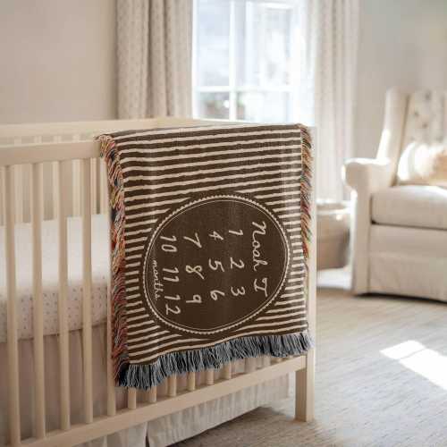 Personalized Baby Milestone Blanket Custom striped Name Baby Blanket Baby Shower Gift for Newborn Boy Keepsake Classic Nursery Decor