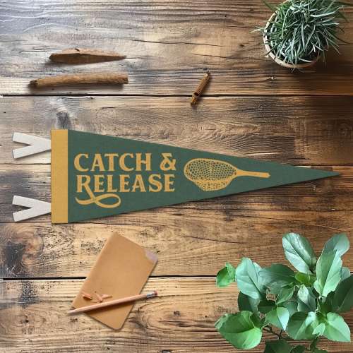 Catch and Release Fish Felt Pennant | Vintage Sport Fishing Banner, Funny Fishing Home Decor, Outdoorsman Wall Art Print, Fly Fisherman Gift