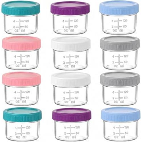 Dehov 8 OZ Glass Baby Food Containers Set Of 12, Baby Food Jars With Lids | CPC Certifcated; BPA-FREE; Lead-FREE; Leak-Proof; Microwave&Freezer&Dishwasher Safe