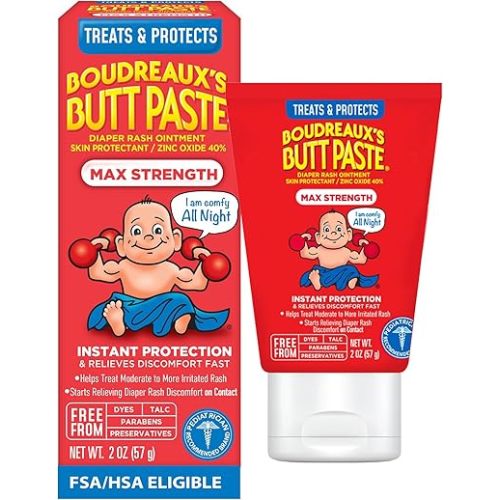 Boudreaux's Butt Paste Maximum Strength Diaper Rash Cream, Ointment for Baby, 2 oz Tube