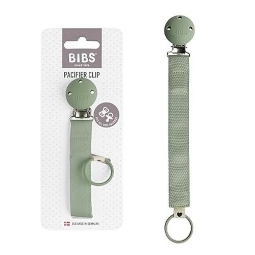 BIBS Pacifier Clip Ribbon - Secure Your Baby's Pacifier with Durable Polyester Webbing and Nickel-Free Metal Clip - Compatible with All BIBS Pacifiers - Sage