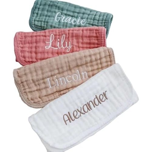 Personalized Muslin Burp Cloths 100% Cotton Baby Washcloths for Boy Girl Baby Essentials 6 Layers Extra Absorbent and Soft Baby Rags for Newborn Registry (20" X10")