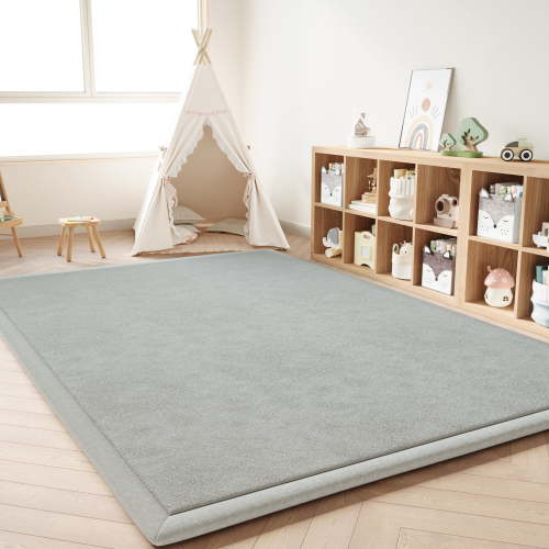 Loartee Baby Play Mat for Floor - 50" x 50" Non-Slip Coral Velvet Memory Foam Nursery Crawling 1.18" Thick Rug for Babies, Toddlers, Infants, Kids, Gray
