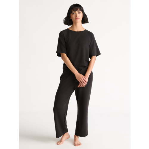 Joyspun Women's French Terry Short Sleeve Top and Capri Pants Pajama Set, 2-Piece, Sizes XS-3X