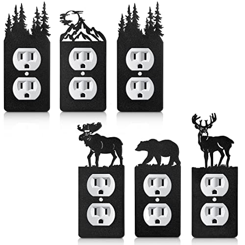 Lothee 6 Pcs Metal Bear Light Switch Cover Plate Moose Tree Mountain Elk Forest Outlet Plate Toggle Outlet Wall Cover for Home(Single Gang Socket)