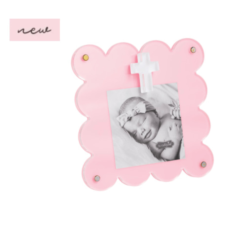 Pink Acrylic Cross Frame for Scalloped 3x3 Photos | Mud Pie